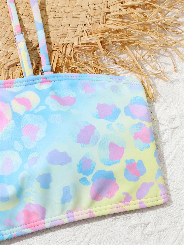 Bikini Girls Swimsuit Gradient Sling Children Bikinis Set Three Piece Swimwear Summer Beach Wear Swimming Bathing Suit