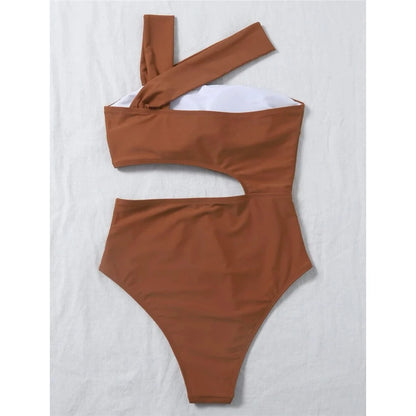 S - XL 13 Colors Asymmetric Cut Out One Piece Swimsuit Women Swimwear Female One Shoulder Padded Bather Bathing Suit Swim