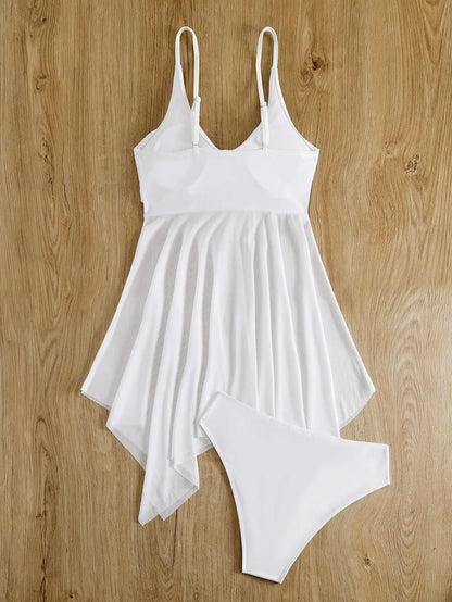 VigoCasey Solid Strapped Swimwear Women Mesh Patchwork Tankini Set Backless Push Up Swimsuit Summer Beach Bathing Suit