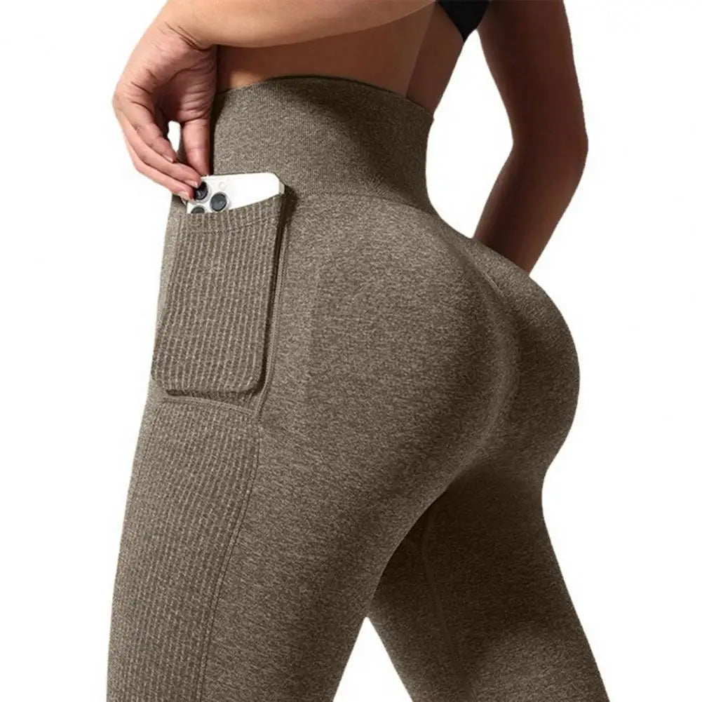 Seamless Leggings Yoga Woman Fitness Elastic Breathable Hip-lifting Leisure Sports Tights Side Pocket Style Gym Trousers