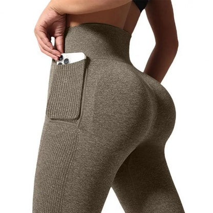 Seamless Leggings Yoga Woman Fitness Elastic Breathable Hip-lifting Leisure Sports Tights Side Pocket Style Gym Trousers