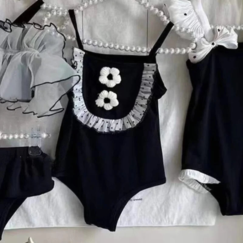 Korean Style Summer Black Kids Girls Fashion Swimsuit Baby Children's Swimwear Bathing Suits Beach Swimming Clothing