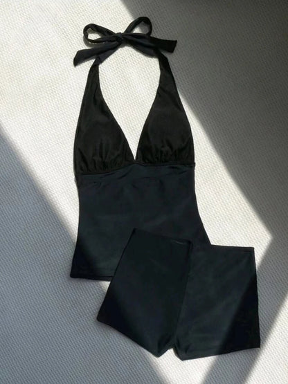 Halter Tankini Solid Swimsuit Women High Waist Swimwear Female Padded Bathing Swim Suit Swimming Beachwear Summer