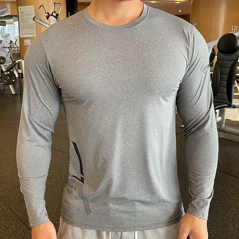 Men Fitness Compression Sport Shirt High Quality Running Long Sleeve Upper Clothing Crew Neck Sweatshirt Male Rash Guard Wicking