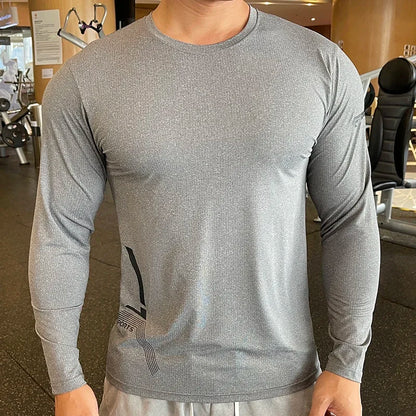 Men Fitness Compression Sport Shirt High Quality Running Long Sleeve Upper Clothing Crew Neck Sweatshirt Male Rash Guard Wicking