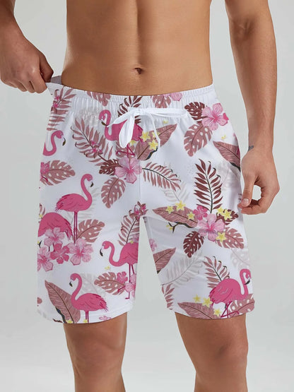 Hawaiian flamingo Vacation Beach Shorts For Men Summer Casual Street Short Pants 3D Printed  Board Shorts Swimsuit Swim Trunks