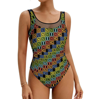 Retro Letter Print Swimsuit Egyptian Hieroglyphs Push Up Swimwear One-Piece Vacation Bath Bathing Suit Bodysuit Beach Outfits