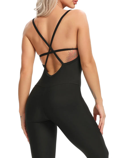 Women Jumpsuit Fitness Crisscross Backless Bodysuits Female  Gym Athletic Active Sport One Piece Sportswear