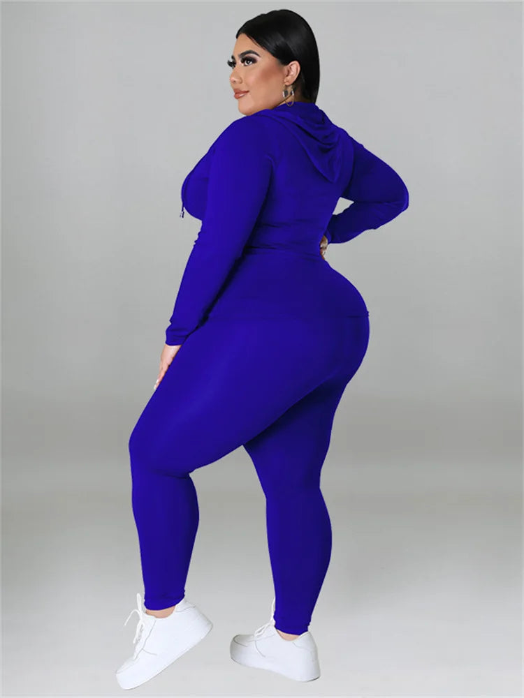 Wmstar Plus Size Two Piece Outfits Women Hoodies Sweatsuit Leggings Pants Sets Solid Stretch Matching