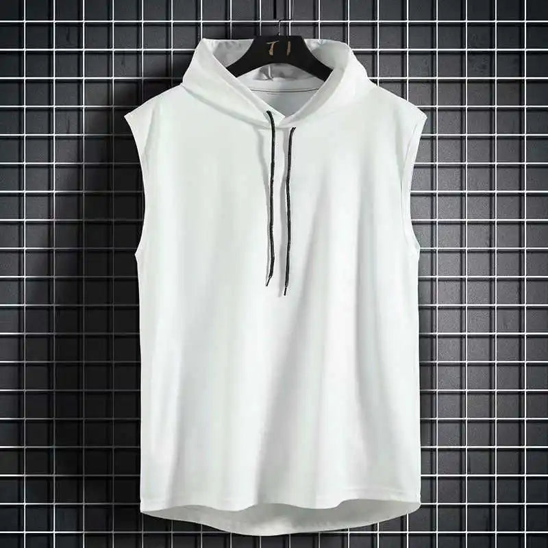 Ice Silk Summer Muscle Hoodie Vest Sleeveless Bodybuilding Gym Workout Fitness Shirt High Quality Vest Hip Hop Sweatshirt Tops