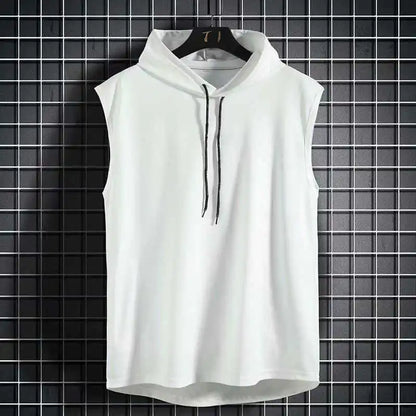 Ice Silk Summer Muscle Hoodie Vest Sleeveless Bodybuilding Gym Workout Fitness Shirt High Quality Vest Hip Hop Sweatshirt Tops