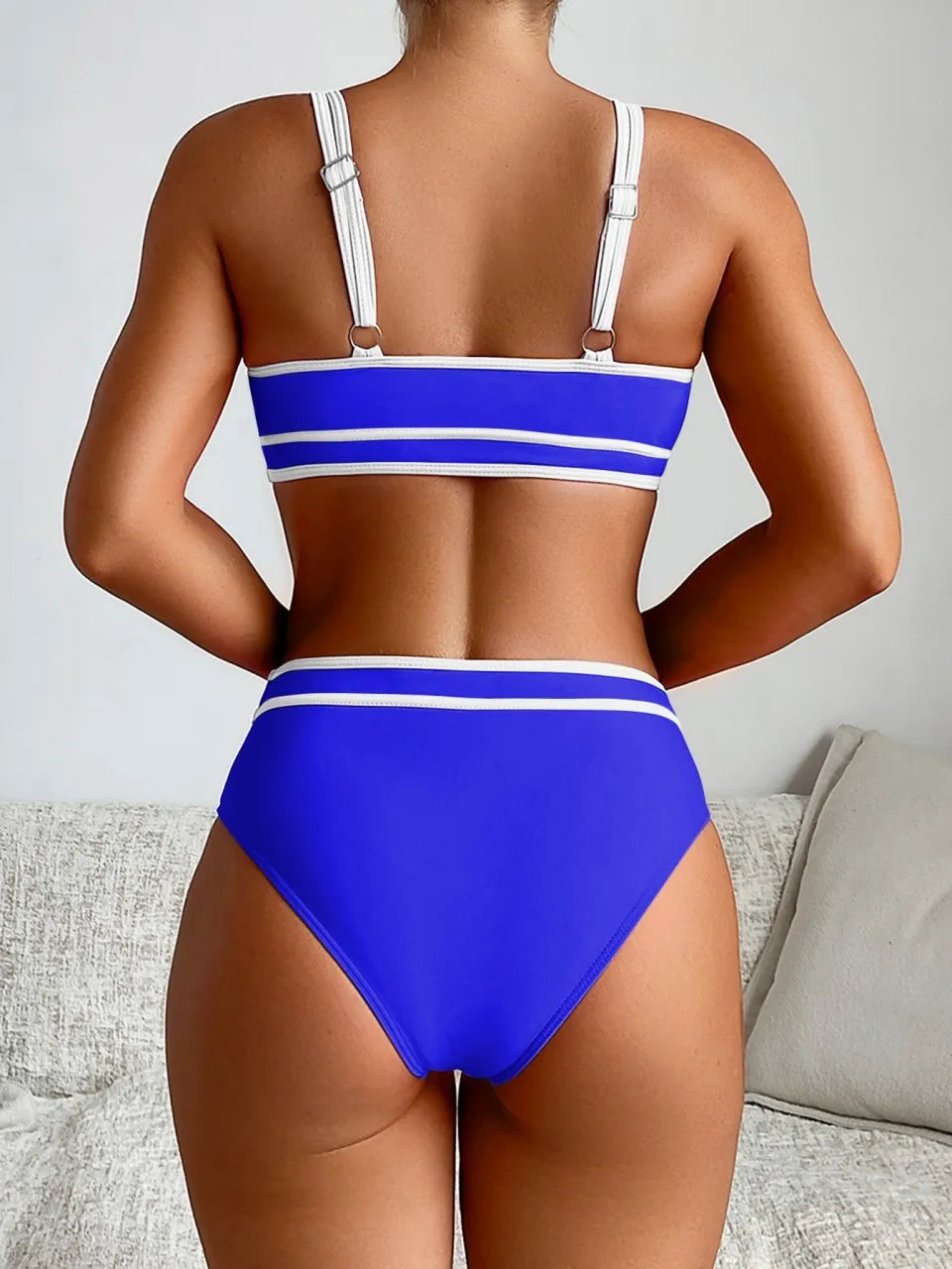 Strappy Solid Bikinis Women High Waist Triangle Swimsuit Sports Vest Swimwear Female Bather Bathing Swimming Suit Beachwear