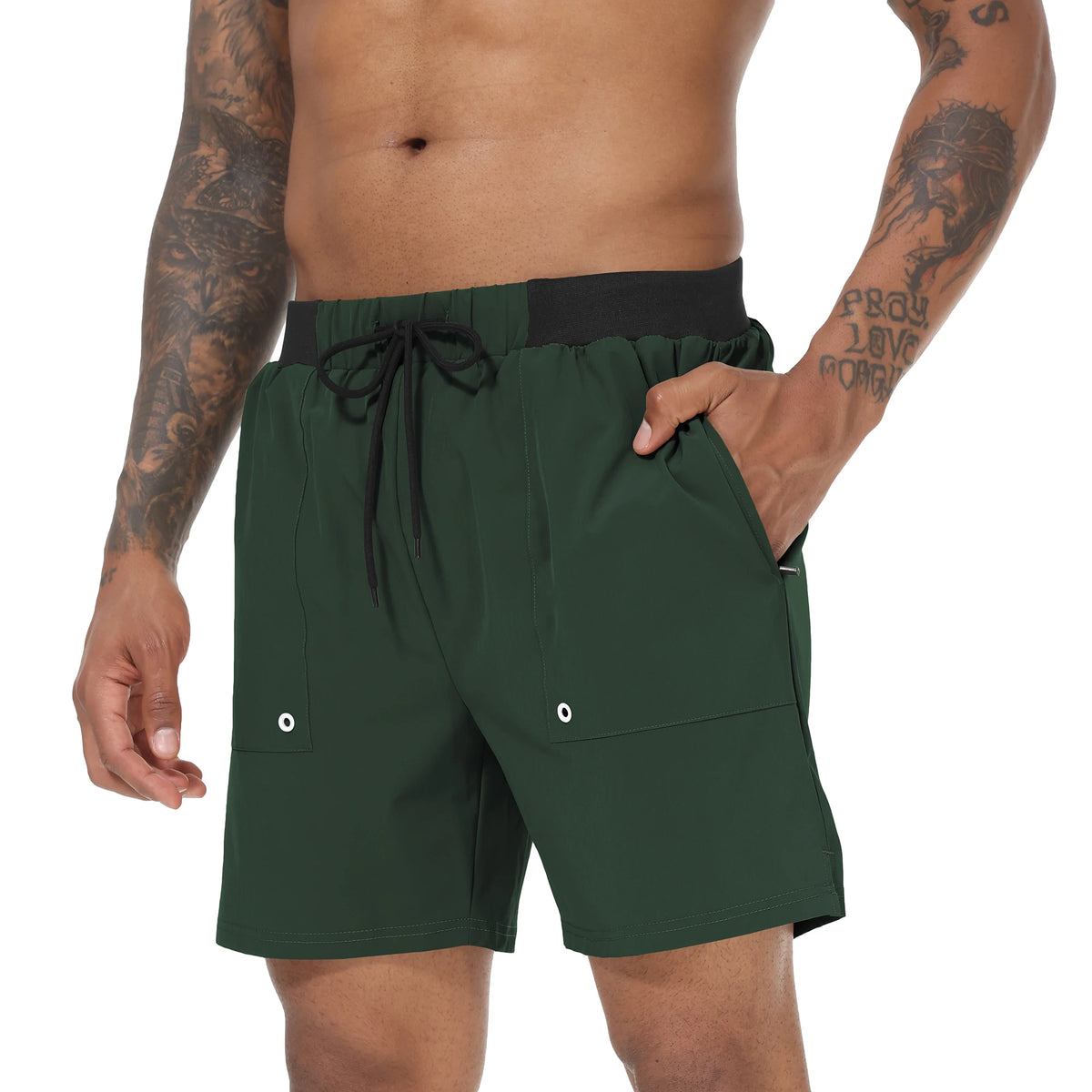 Men's Swim Trunks Quick Dry Swimwear Surf Swimwear with Zipper Pockets and Mesh Lining
