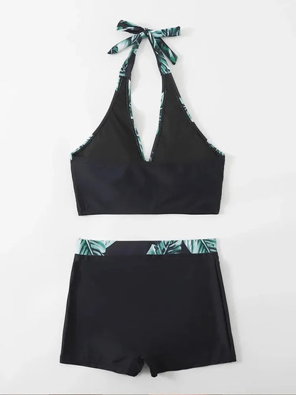 Push Up Bikinis Set Swimwear Women Leaf Print Swimsuit Summer Beach Wear Tankini Bathing Suit
