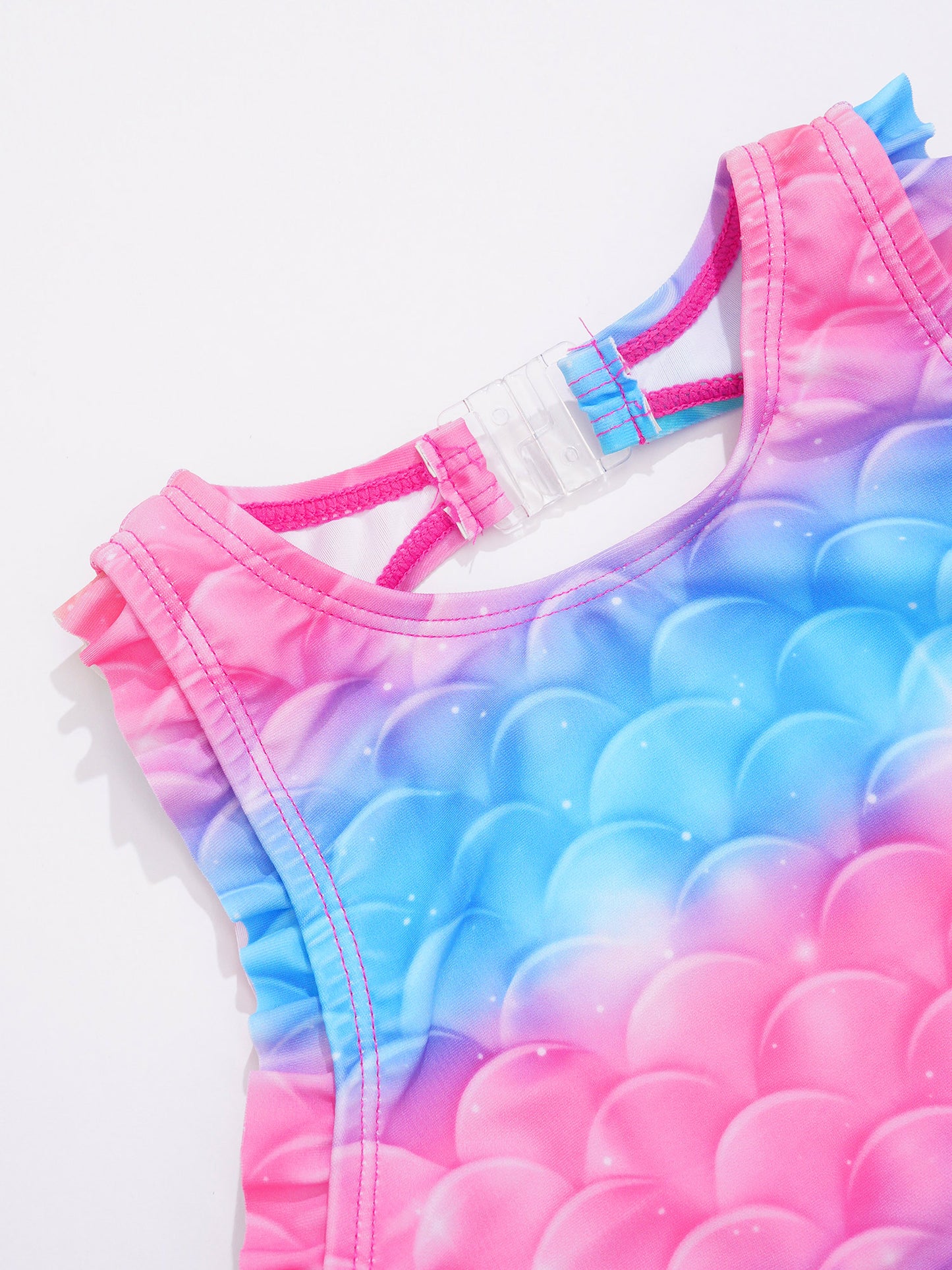 Kids Girls Mermaid Swimsuit Sleeveless Fish Scales Print Ruffle Flounce Jumpsuit Bathing Suit Pool Beach Athletic Swimwear