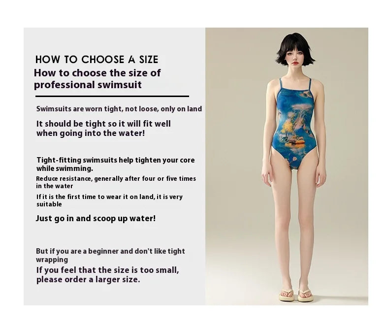 Bunny Bums Blue Flower Women Racing Swimsuit Training Special One-piece Swimsuit