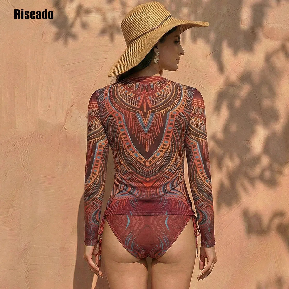 Womens Long Sleeve Mesh Rash Long Sleeve Sexy High Waist Surfing 2 Piece Swimsuit Bathing Suit Smart Fabric Swimming Suit