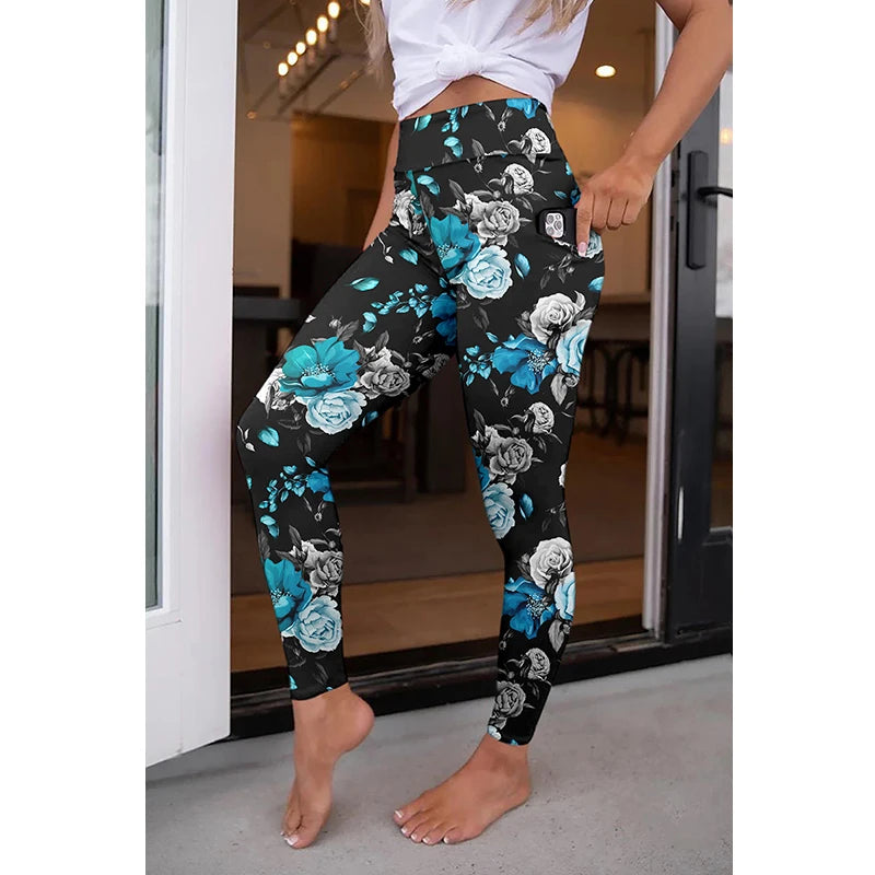 High Quality Women Elastic Pocket Pants Fashion High Waist 3D Printing Stretch Fitness Girls Leggings