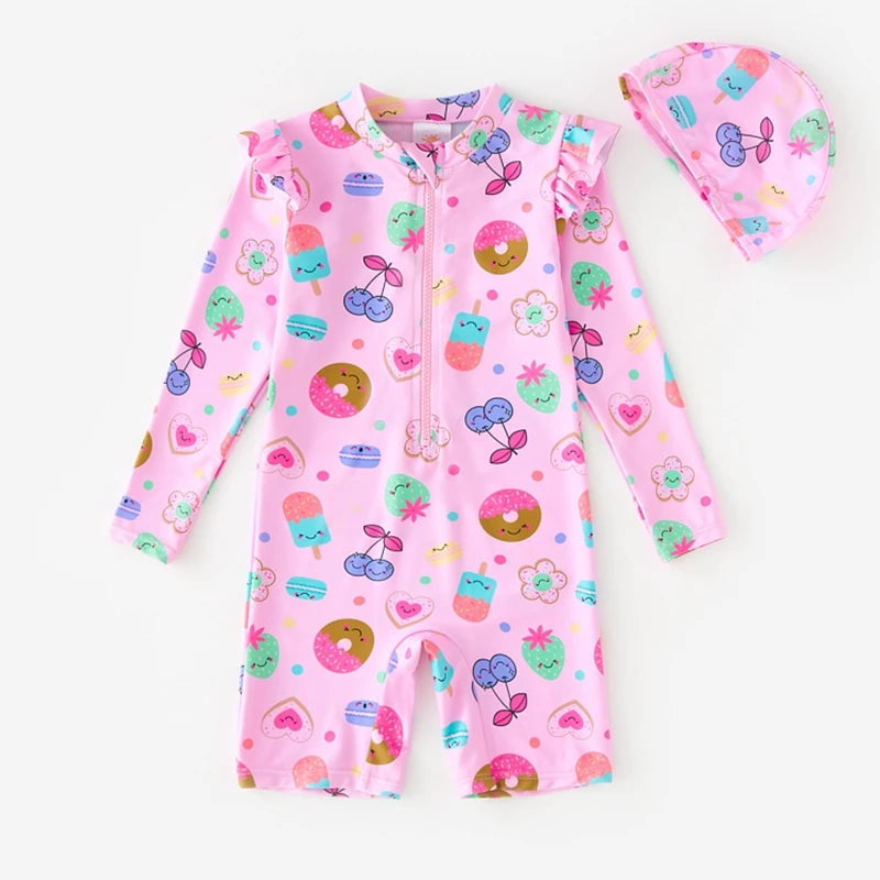 Swimsuit Kids Girl Long Sleeves Swimwear for Girls Cartoon Rabbit UPF50 UV Protection Children's Bathing Suit Beach Clothes Baby