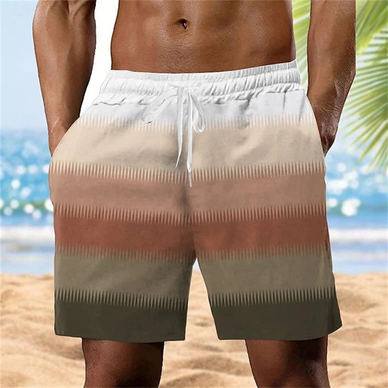 Men's Swimming Shorts 3d Print Stripe Beach Shorts Kids Fashion Short Pants Sports Fitness Quick Dry Swimwear Men Trunks