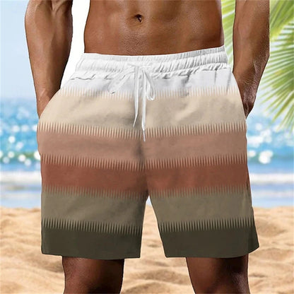 Men's Swimming Shorts 3d Print Stripe Beach Shorts Kids Fashion Short Pants Sports Fitness Quick Dry Swimwear Men Trunks