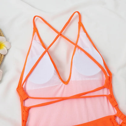 Solid Swimwear Women Strapped Push Up One Piece Swimsuit Beach Lady Monokini Cross Backless Bathing Suit