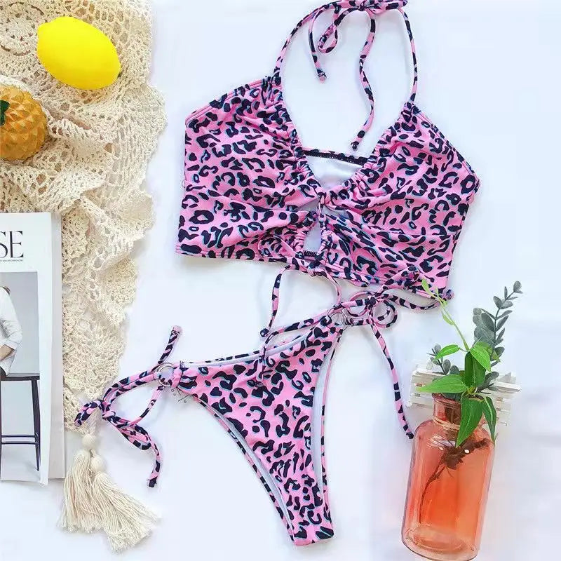Women Sexy Pink Leopard Bikini Set Bathing Suits Swimwear Thong Swimsuit Two Pieces Swimming Suit Beachwear Brazilian Biquini