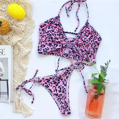 Women Sexy Pink Leopard Bikini Set Bathing Suits Swimwear Thong Swimsuit Two Pieces Swimming Suit Beachwear Brazilian Biquini