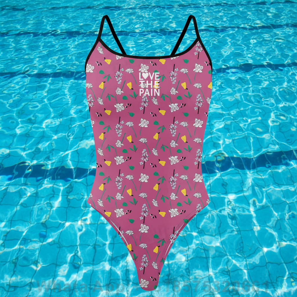 Love The Pain Women One-Piece Swimsuit Pool Bathers Squad Back Monokini Bathing Suits Beachwear Triathlon Functional Training Swimwear