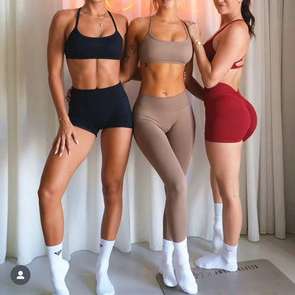 Sporty Leggings Woman Seamless Yoga Pants Scrunch Booty V-waist Hip Lifting Fitness Gym Running Workout Sports Tights