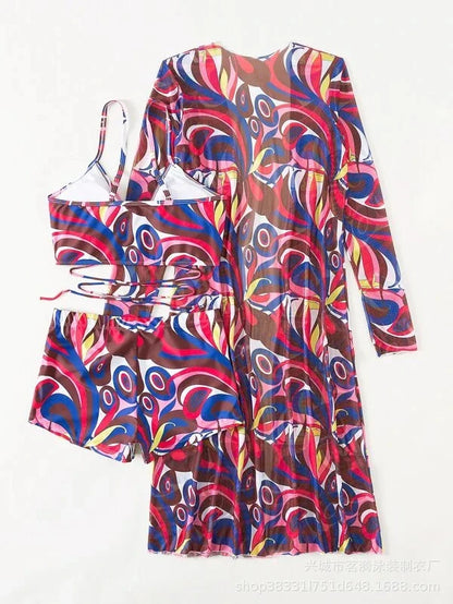 Summer Print Bikinis Swimwear Female Swimsuit Beachwear Push Up Three-Piece Bikini Set Women Swimming Bathing Suit