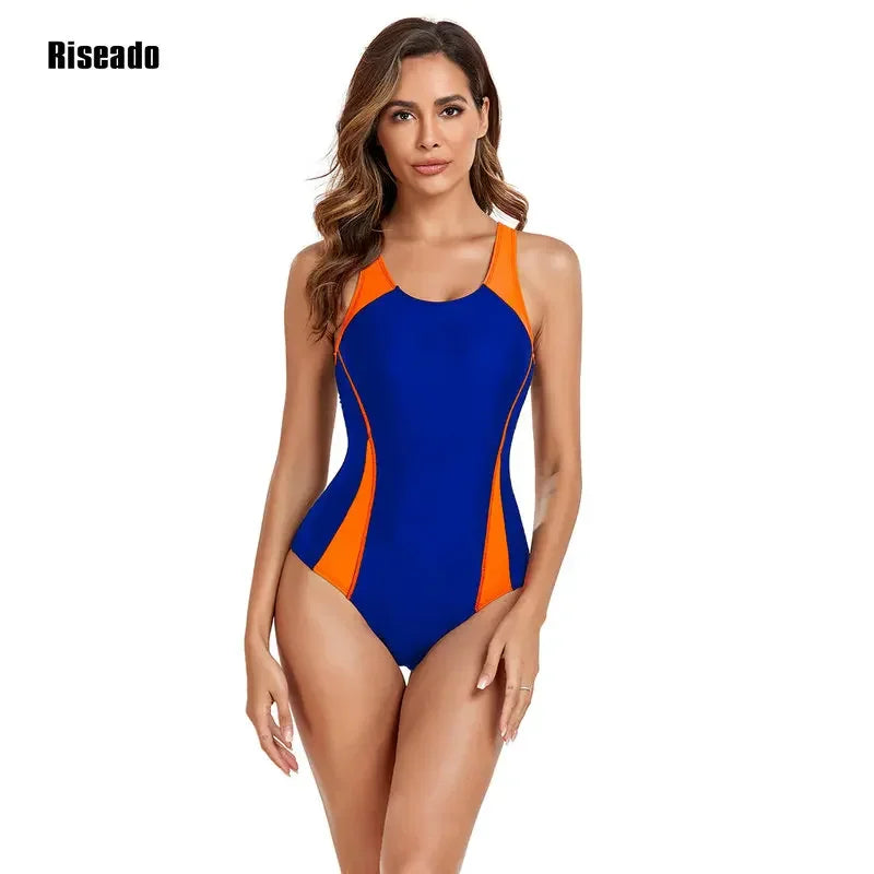 Riseado Athletic One Piece Swimsuit Women Patchwork Swimwear Female Athletic Swimming Suit Competitive Swimwear