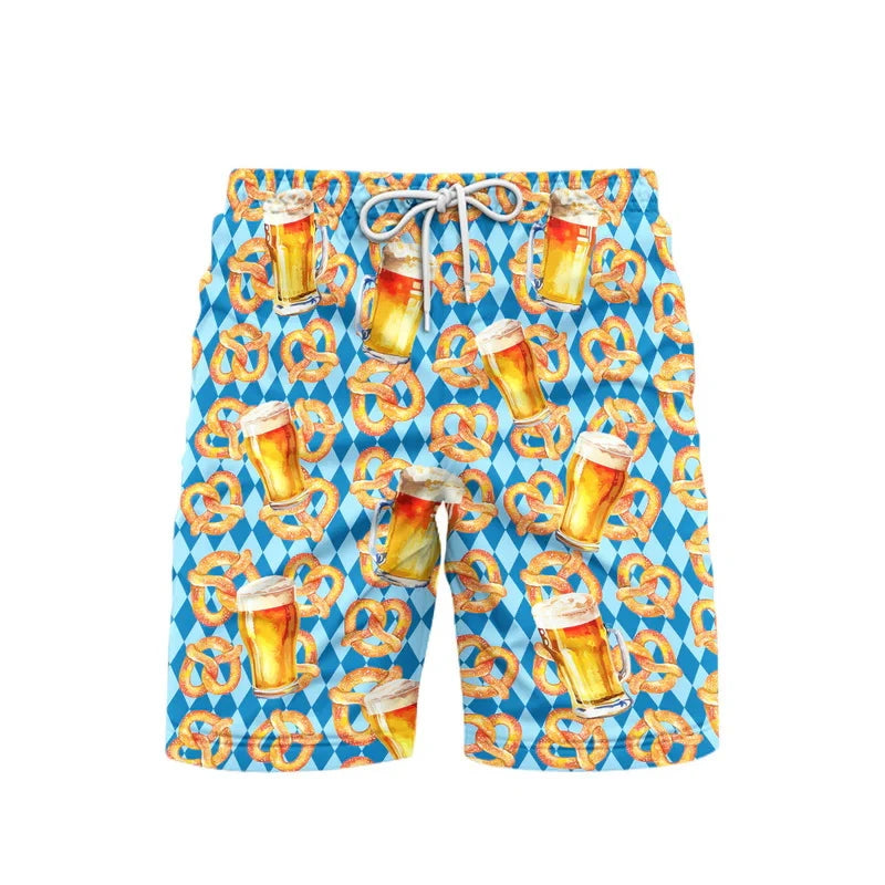 Hawaii Pretzel Beer Graphic Beach Shorts For Men 3d Printed Summer Fashion Swim Shorts Outdoor Sports Quick-drying Short Pants