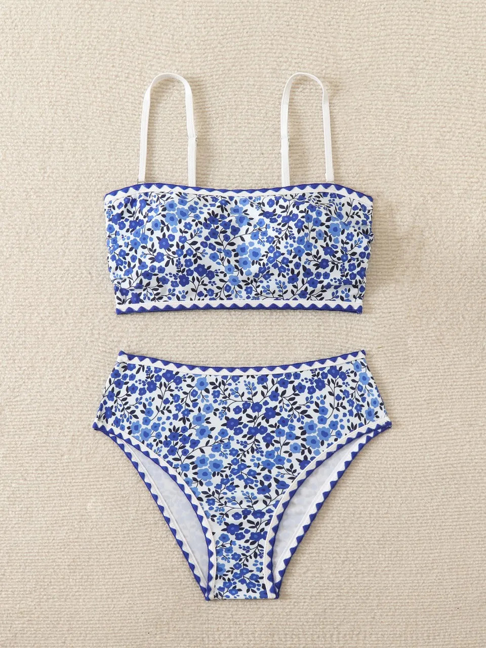 Strappy Bandeau Bikini Women Printed Swimwear Female Triangle Swimsuit Bathers Bathing Swimming Suit Padded Beachwear