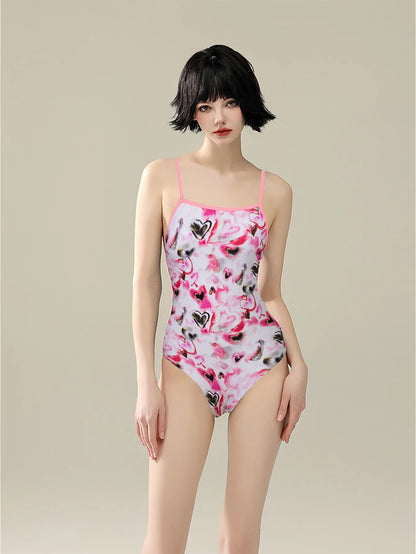 Racing swimsuit women's hot spring swimming pool print one-piece swimsuit nylon high elastic bikini