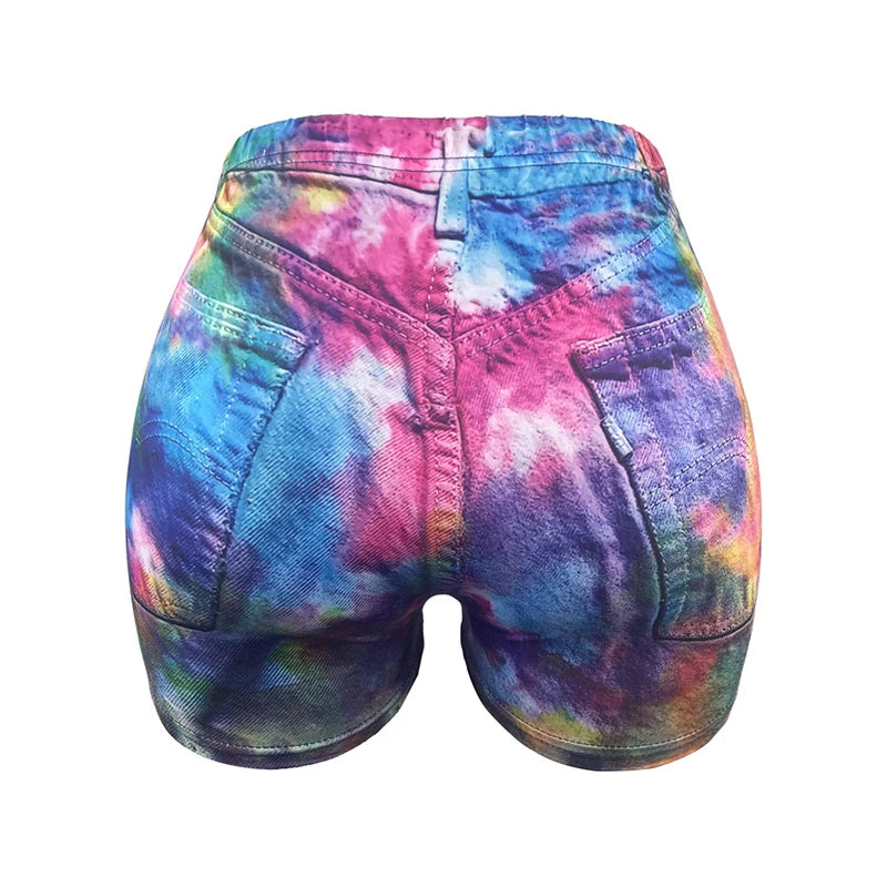 Women Faux Denim Pattern Print Shorts Women Summer Gradient Color  Bottoms Shorts For Woman