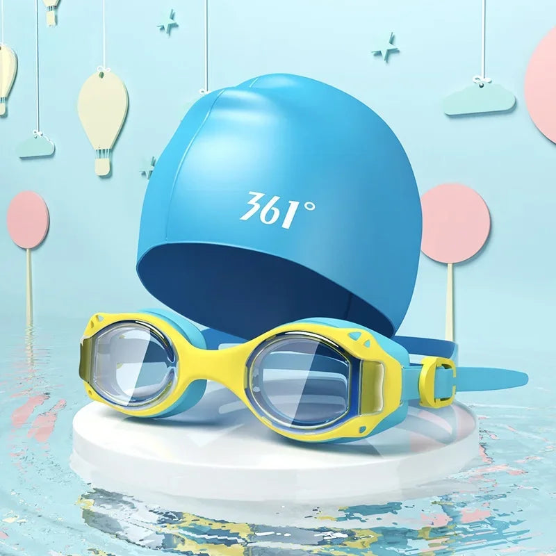 Colorful Kids Swimming Goggles Adjustable HD Waterproof Anti Fog Water Sports Swimming Cap Eyewear for Children