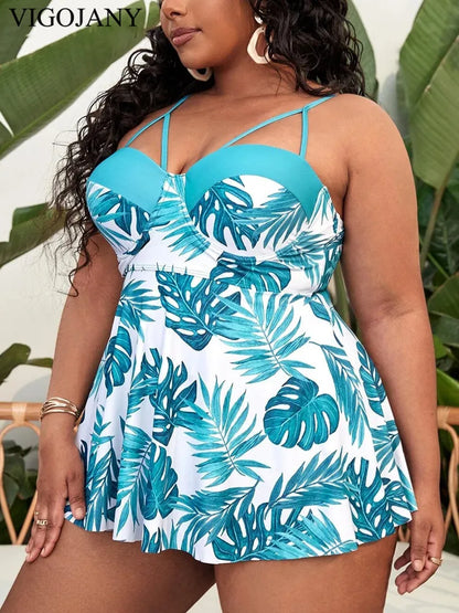 Strapped 2 Piece Plus Size Tankini Women Push UP Hollow Swimsuit High Waist Summer Beach Bathing Suit