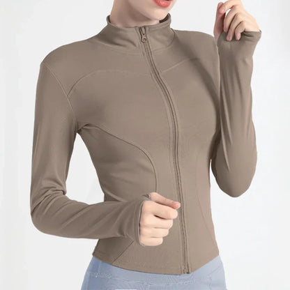 Slim Fit Lightweight Jackets With Thumb Holes Women's Full Zip-up Yoga Sports Running Jacket  For Workout
