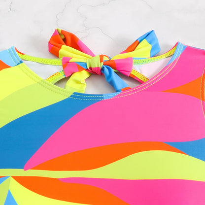 Color Block Swimsuit One Piece Backless Printed Swimwear Women Bathers Bathing Swimming Swim Suit Padded Beachwear Summer