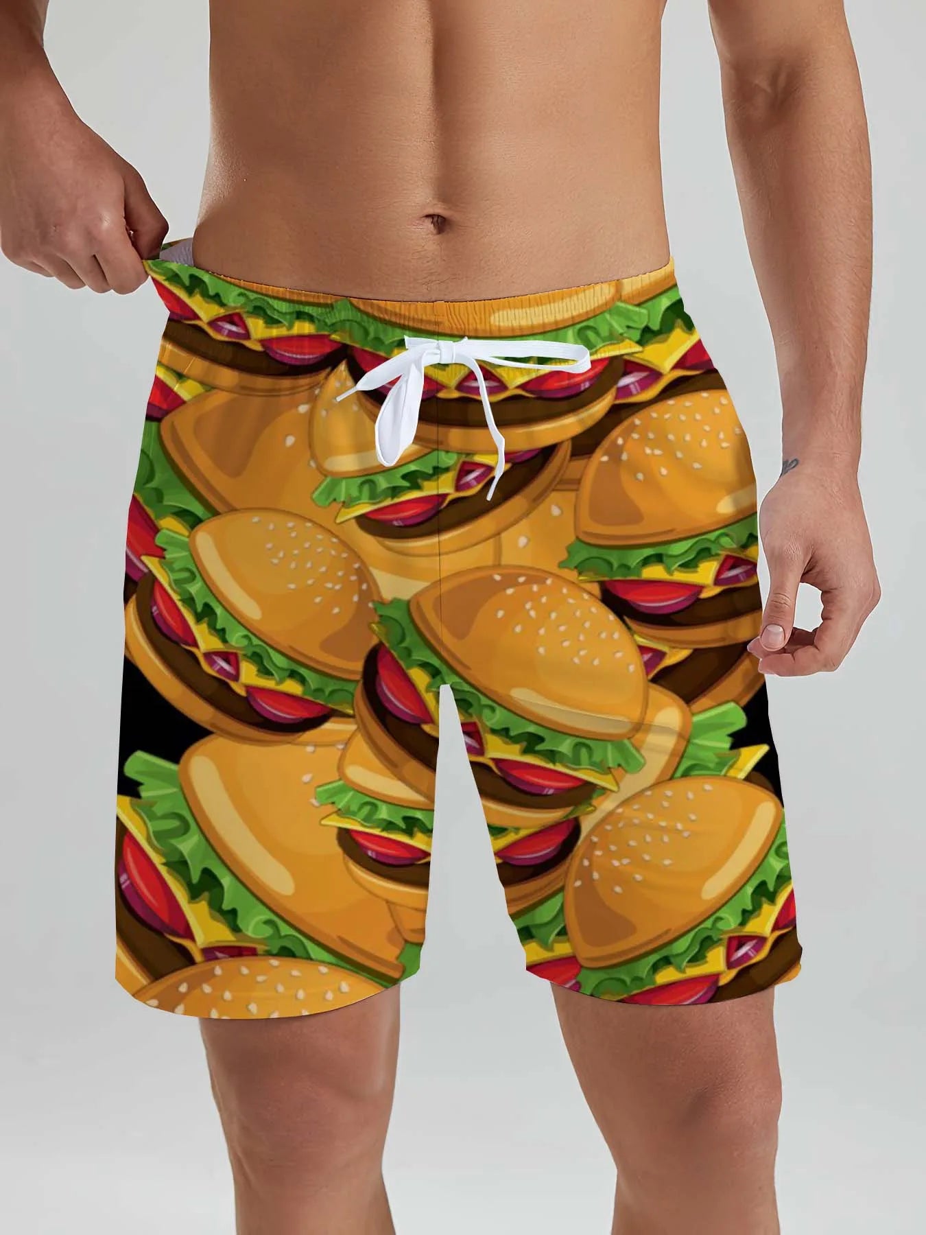 Fashion Fast Food Beach Shorts Men Cool Hawaiian Vacation Swim Trunks 3D Printing Snack Short Pants Summer Surf Board Shorts