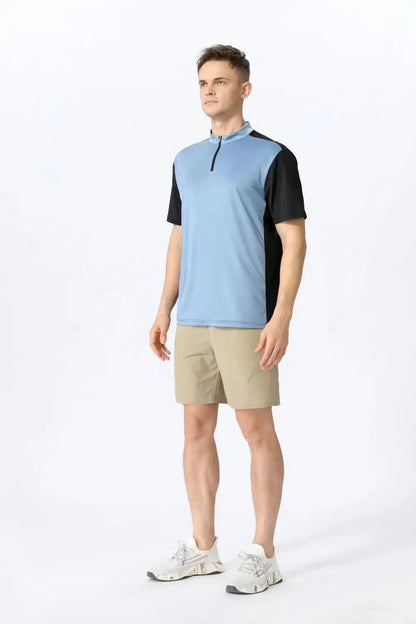 Men Slim Fit Track Top Men's Half Zipper Stand Collar Sports T-shirt with Short Sleeves for Running Fitness Training Breathable