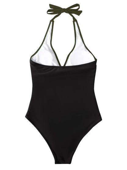 Halter Swimsuit Women One Piece Printed Cross Smocked Swimwear Female Bodysuit Bathing Swimming Suit Padded Beachwear