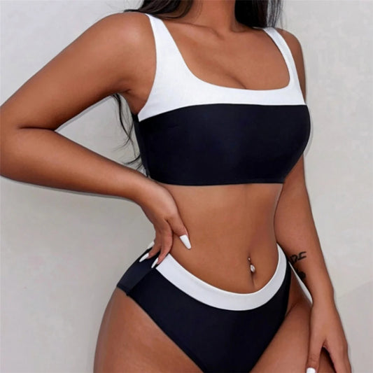 Splicing Mid Waist High Leg Cut Bikini Female Swimsuit Women Swimwear Two-pieces Bikini set Bather Bathing Suit Swim