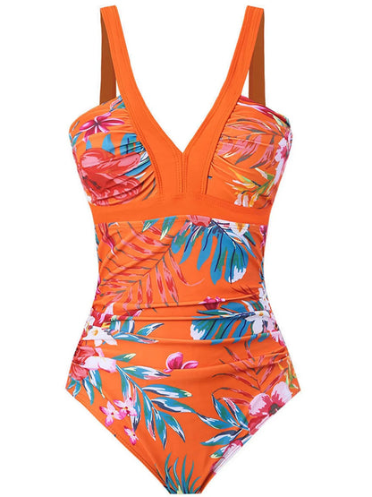 Deep V-Neck One Piece Lady Swimsuit Print Swimwear Women Bathing Swimming Suit Female Padded Beachwear Bodysuit Summer