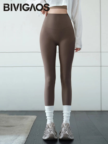 BIVIGAOS Spring Summer Ice Silk Thin Feeling Sharkskin Leggings Women Thin High Elastic Tight Sport Fitness Yoga Leggings
