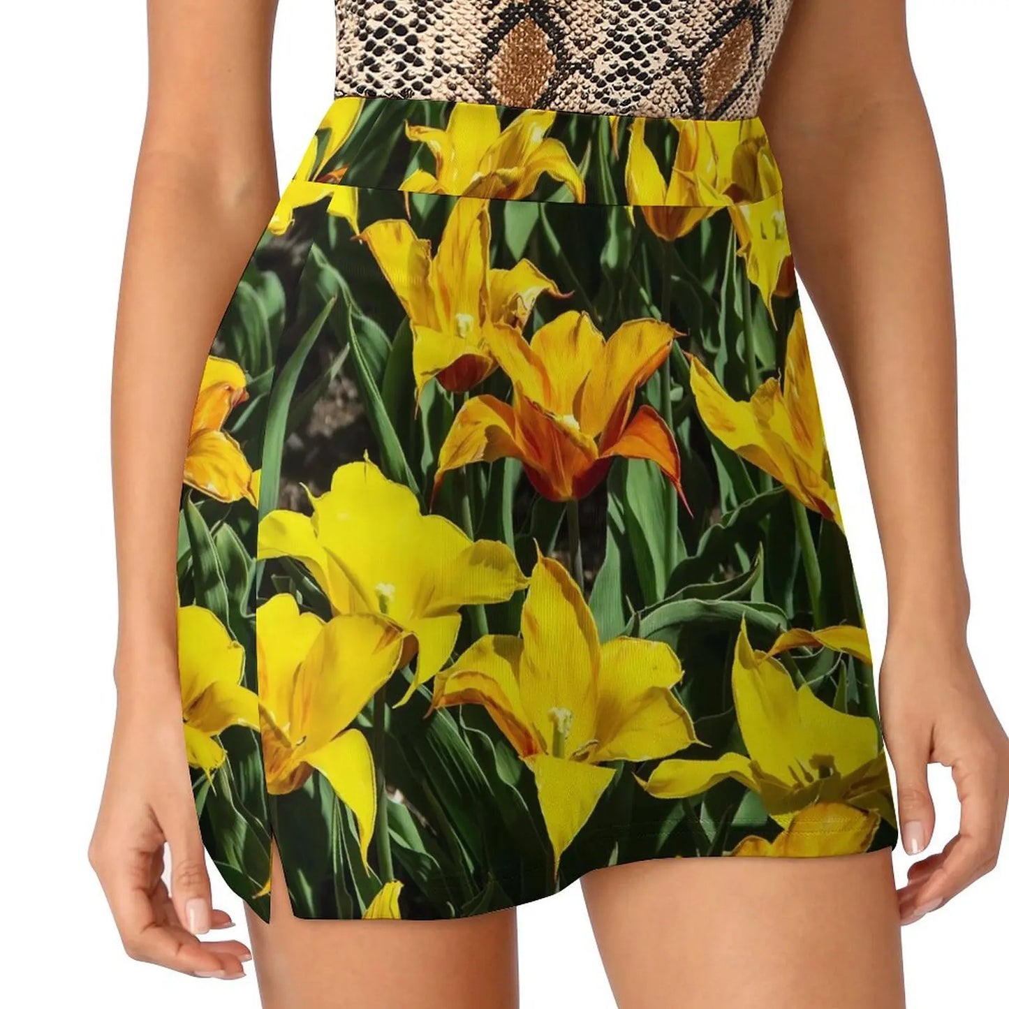 Lily Floral Tulips Skirt Summer Colorful Flowers Fashion Casual A-line Skirts Elegant Mini Skirt Woman Design Oversized Clothing
