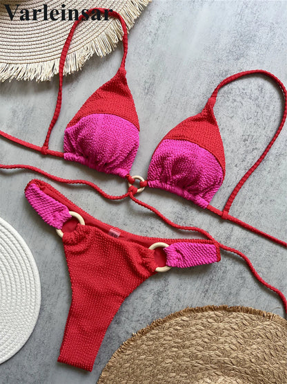 Wrinkled Crinkled Splicing Brazilian Bikini Women Swimwear Two-pieces Bikini set Female Swimsuit Bather Bathing Suit Swim