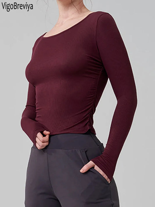 Women Seamless Yoga Short Tops Long Sleeve Fitness Sports T-shirts O Neck Running Workout Tops Shirt Clothing