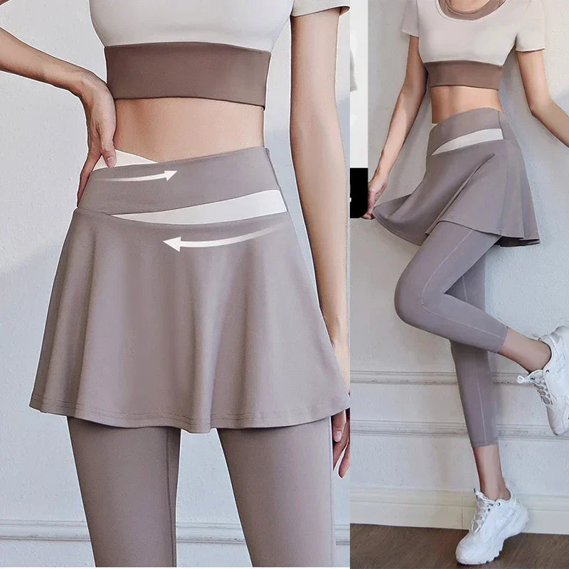 Aiithuug Tennis Skorts Cross-waist Skirted Legging Yoga Legging with Skirts Tennis Leggings Soft Stretchy Tennis Dresses Running
